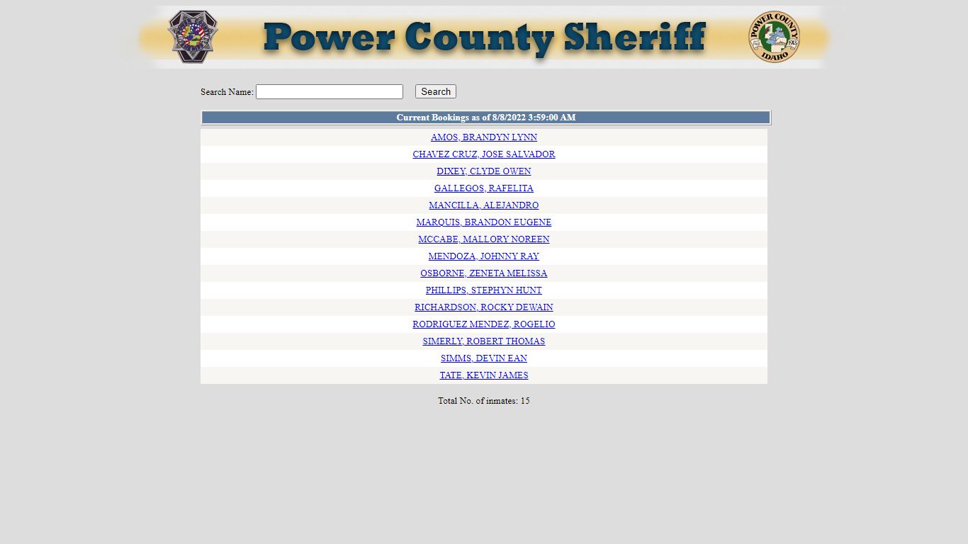 List Current Bookings - Power County, Idaho